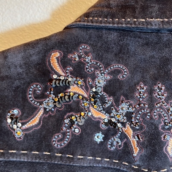 Coldwater Creek Dark Brown Leather Jacket with Embroidery - Picture 12 of 16